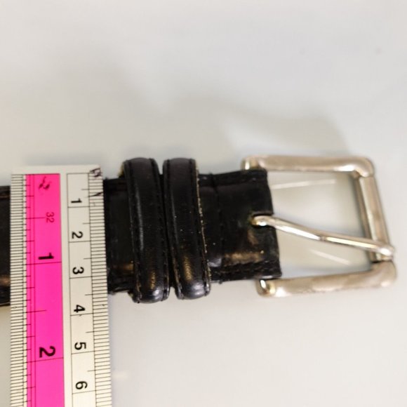 Belt‎ Mens Medium Black Dress Genuine Leather Silver Buckle Frame Solid Handmade - Picture 8 of 11